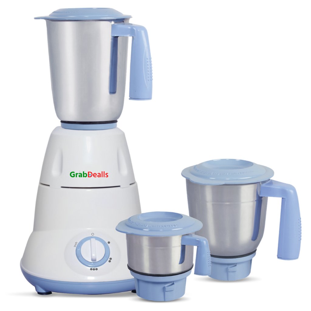 GD 500 BLK 500-Watt Mixer Grinder with 3 Stainless Steel Jars (White & Blue)